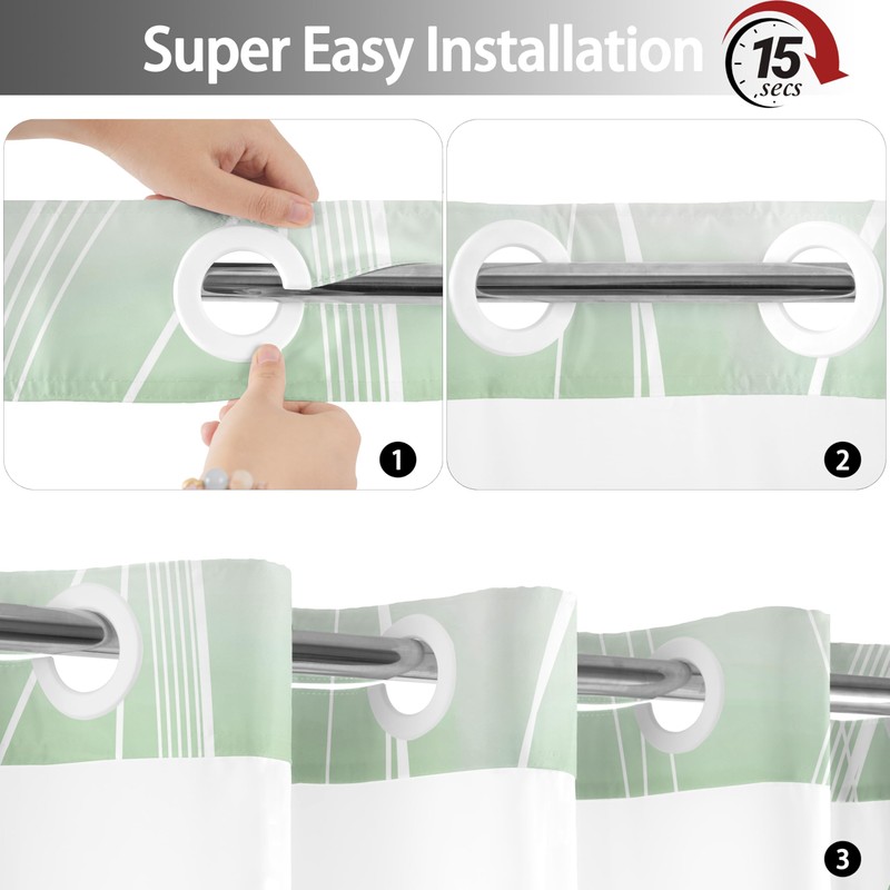 Extra Long No Hook Shower Curtain and Liner Set, Ombre