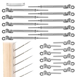 Muzata 10 Pairs 1/8" Cable Railing Hardware Kit Swage Toggle Turnbuckle for Wood Post T316 Stainless Steel Deck Cable Railing System Angle 180° Adjustable Stairs 20 Pack CK07