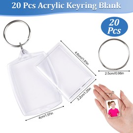 Svalor Pack of 20 Photo Keyrings, Acrylic Key Ring with Picture, Transparent Picture Frame, Key Ring, Photo Key Ring, Gift for Men, Women, Birthday, Anniversary (3.2 x 4.6 cm), transparent