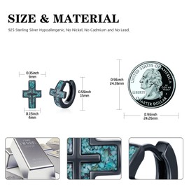 TwoAnts Cross Hoop Earrings 925 Sterling Silver Small Black Huggie Earrings Turquoise Earrings Christian Jewelry Gifts for Women Men