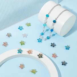 UNICRAFTALE about 50Pcs Wire Wrapped Star Pendants Glass Charms Mixed Color Crystal Dangle Charms Bulk with Chains for Earring Bracelet Necklace Jewelry Making Hole:2.5mm