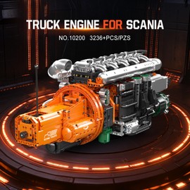 Mould King 10200 V8 Engine Model Kit for Truck, MOC Engine Model Kit with Transmisslon, Engineering Model Building Kit with Battery and Motor, STEM Toys for Kids, 3236 PCS