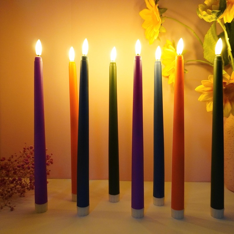 Ni-JASW Green Flameless Taper Candles with Remote Timer, Flickering Battery