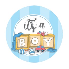 It's A Boy Round Magnet for Gender Reveal Parties and Baby Showers, Magnets for Fridge, Car, Dishwashers, and More, Decorations for Shower, 5.5 Inches
