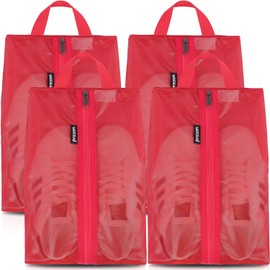Prezon Travel Shoe Bag, Waterproof TPU Mesh, Durable YKK Zipper, Dirt-Resistant Shoe Bag, Shoe Organiser, Shoe Bag with Zip for Travel or Home Storage, Red 4 Pack, shoe bag