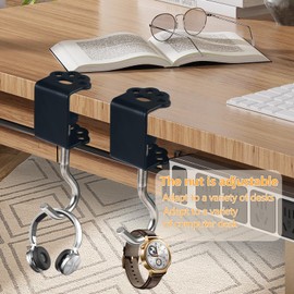 ZLSPTK 4Pcs Desk Hook for Hanging Bag Backpack Under Desk Clamp Cute Cat J Hooks Heavy Duty Black Metal Purse Hook for Table Adjustable Headphone Holder Desk for Table Desk Closet Door Cabinets