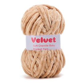 Soft Velvet Chenille Yarn for Crocheting & Knitting - Bulky Yarn for DIY Weaving Crafts Beige (3.5oz 66yds/Skein)