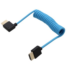 HangTon L-shaped HDMI 8K 4K Cable for ATOMOS Ninja V Shinobi, Sony A9III A7RV A7M4 FX3 FX30 FX6, Canon C80 C70 R1 R5 Mark II, Panasonic BGH1 S5IIX S1RII G9M2 GH5II, Blue Braided Coiled