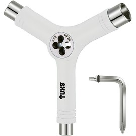 Tuxs Multifunctional Skateboard Tool Lightweight Portable with Allen Key and Phillips Screwdriver - Fits Skates, Longboards, Skateboards, Quads, Wheels, Axles and Kingpin (White)