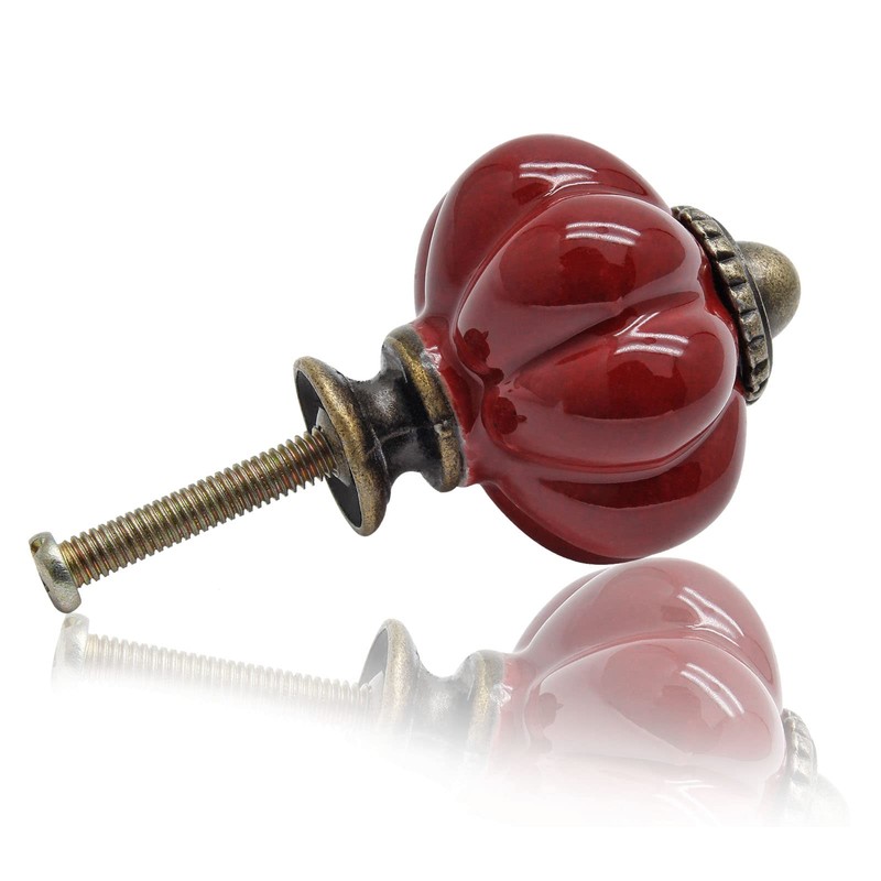 Seimneire 4pcs Rust Red Pumpkin Knobs, Vintage Ceramic Cabinet Knobs,