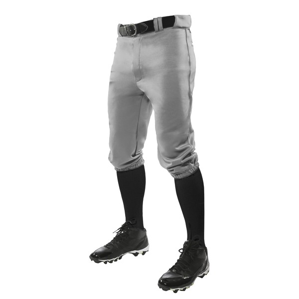 CHAMPRO Triple Crown Knicker Style Youth Baseball Pants in Solid Color with Reinforced Sliding Areas, Grey, X-Large