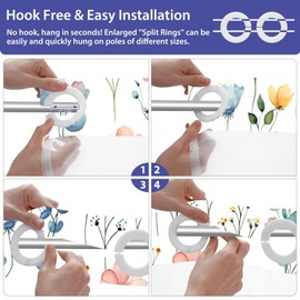 OSUNBD No Hook Shower Curtain 71 x 74 Inch, Watercolor Floral Water-Proof Fabric Inner Liner, Plants Blue Orange Flowers White Cloth Shower Curtains & Mesh Top for Home & Hotel Bath, Washable