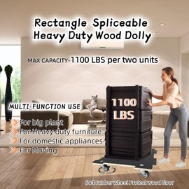 HBFBDRCT Furniture Dolly 4 Wheels Heavy Duty Spliceable Wood Platform Dolly 2 Pack, 1100 lbs Load Capacity Wood Furniture Dolly, Furniture Moving Wooden Dolly with 4 Soft Rubber Silent Wheels