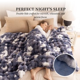 IKALIFE Cozy Faux Fur Throw Blanket for Couch-Warm Fuzzy Throw Blanket, Soft Plush Thick Bubble Blankets for Bedroom and Living Room, Furry Luxury Blanket, 50 x 60,Tie-Dye Blue