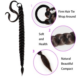 2 Packs Red mixed Black Long Braided Ponytail Extension For Black Women Soft Synthetic Hair Piece For Women with Hair Tie Straight Wrap Around Ponytail Braided Hair Extensions pre Stretched 30 Inch