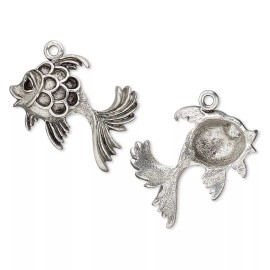 Platinum 2 Antiqued Pewter 30x29mm Fancy GOLDFISH Fish Charms *