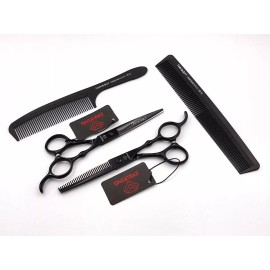 EVOLVING Tijeras Negro Mate Con Peines Al Carbon Barbero Estilista