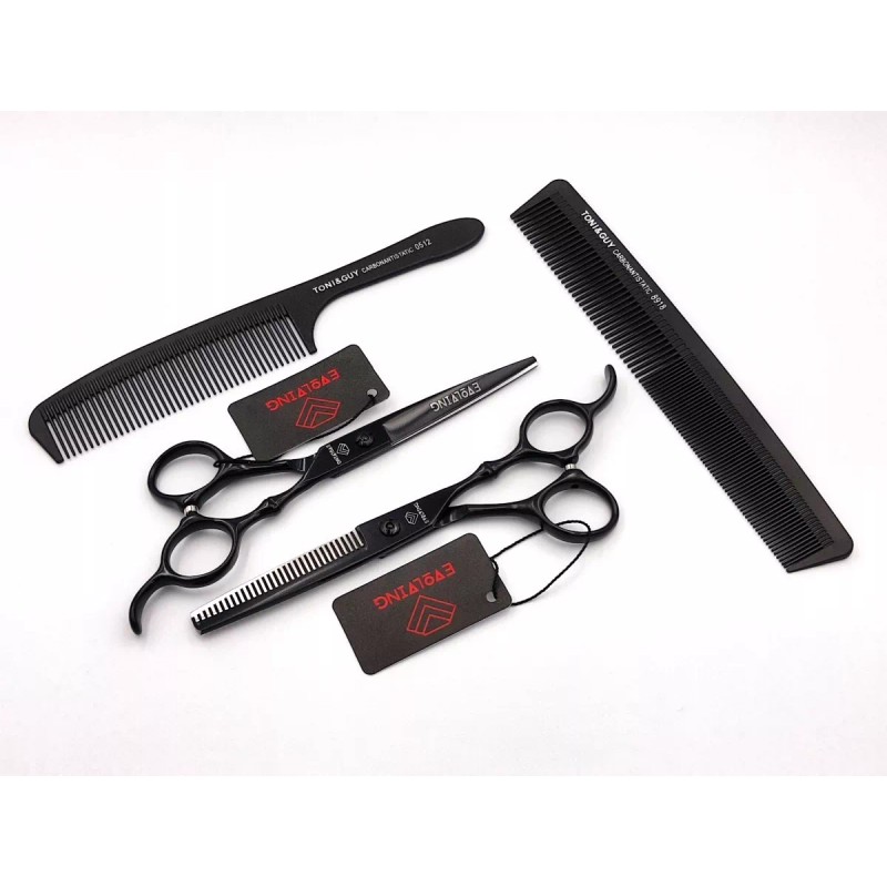 EVOLVING Tijeras Negro Mate Con Peines Al Carbon Barbero Estilista