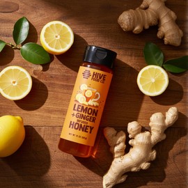 HIVE Food Co. Infused Honey – 100% Pure American Raw & Unfiltered with Gourmet Natural Flavors – Small Batch Artisan Honey in 12oz Squeeze Bottle (12 oz, Lemon + Ginger)