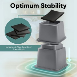 Home Intuition Heavy Duty Adjustable Bed Risers Furniture Riser 3, 5 or 8-Inch, 4 Pack, 8-Piece Set (Grey)
