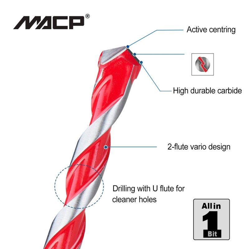 Hex Shank Multifunctional Masonry Drill Bits,5pcs Multi-Purpose Carbide Tip Drilling