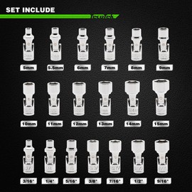 TecoTek 19-Piece 1/4-Inch Drive Universal Joint Socket Set, Swivel Socket Set, 6-Point, SAE (3/16" to 9/16") and Metric (5mm to 15mm), CR-V, Universal Flex Socket for Easier Access to Tight Spaces