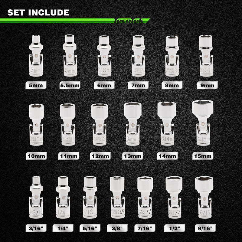 TecoTek 19-Piece 1/4-Inch Drive Universal Joint Socket Set, Swivel Socket