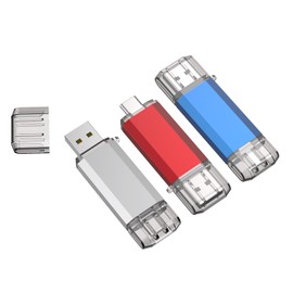 RAOYI 3 Pack 64GB USB C Flash Drive, 2 in 1 USB 3.0 Type C Dual OTG Metal Thumb Drive Jump Drive Memory Stick with Keychain Suitable for USB-C Smartphones, Computers and Tablets (Red,Silver,Blue)