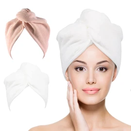 YoulerTex - Toalla de Microfibra para el Pelo para Mujer, 2 Unidades de 25,4 x 66 cm, Turbante de Secado rápido para secar el Cabello Rizado, Largo y Grueso (Beige y Blanco)