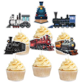 18pcs Vintage Steam Train Dessert Cupcake Toppers Train Railroad Party Crossing Cupcake Toppers Chugga Chugga Two Train Birthday or Baby Shower Party Decorations ﻿