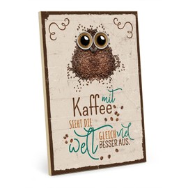 TypeStoff Holzschild mit Spruch – Kaffee – im Vintage-Look mit Zitat als Geschenk und Dekoration zum Thema Espresso und Latte Macchiato - HS-01146