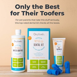 Oxyfresh Premium Pet Dental Kit for Dogs & Cats – Easiest Breath Freshener & Teeth Cleaning Solution for Fresh Breath, Clean Teeth, Plaque & Tartar Control – 1oz Toothpaste + 3oz Water Additive