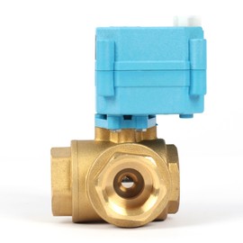 U.S. Solid Brass 3-way motorised ball valve, heavy duty, T-type water shut-off valve, manual function, standard connection (3/4 inch, 9-24 V AC/DC)