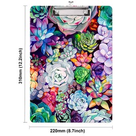Fashion Clipboard, A4 Letter Size Wooden Decorative Clipboards for Teacher, Nurse, Doctor,Student and Kids, Cute Design for Standard Size 12.2" x 8.9" (C-Succulents)