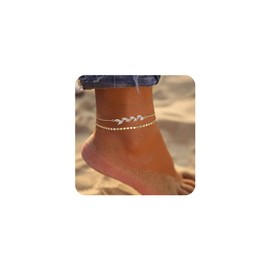 Yimofy Anklets for Women 14K Gold Plated Layering Ankle Bracelets Stackable Dainty Gold Anklets Set Summer Beach Jewelry Gift for Women (Cz Leaf 2-Layer Set)