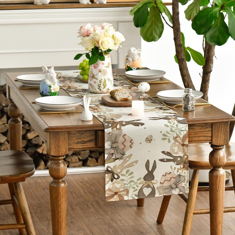 Egg Rabbit Bunny Happy Easter Table Runner, 13 x 72