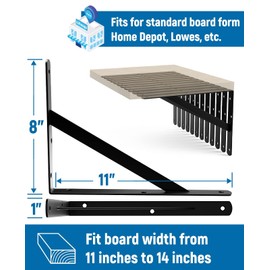 12-Pack 11 Inch Heavy Duty Shelf Brackets, Large Floating Wall Bracket for Garage Storage Shelves, Black Powder-Coated Finish, Load Capacity 800lbs