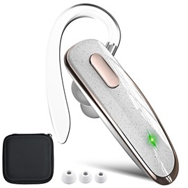 Jinreoo Bluetooth Headset, V5.1 Ultralight Wireless Handsfree Earpiece Cell Phone with Noise Cancellation Microphone for iOS Android Trucker Driver- White