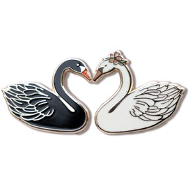 Elegant Two-Piece Swan Pin Set – Black and White Swan Brooches, Minimalist Swan Enamel Pins, Stylish Swan Lapel Accessories, Unique Swan Gift Idea, Luxury Animal-Themed Jewelry