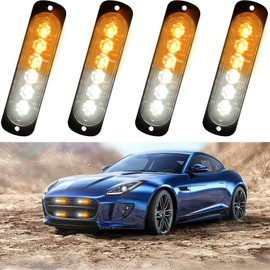 XT AUTO 6LED Car Truck Emergency Beacon Warning Hazard Flash Strobe Light Amber/White 4-pack