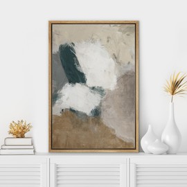 SIGNWIN Framed Canvas Print Wall Art Modern Abstract Obscure Horizon Brushstroke Illustrations Modern Art Minimal Relax/Calm Duotone Dark for Living Room, Bedroom, Office - 24"x36" Natural