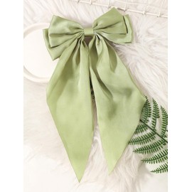 Furling Pompoms Hair Bows Clips for Women,White Bows Clip for Hair Green Bows Hair Barrette Spring Clips Long Tail Alligator Clips Bow Hair Accessories 2pcs