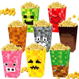 JeVenis 12PCS Pixel Birthday Party Decoration Pixel Party Goodies Candy Popcorn Boxes Gift Decoration Birthday Party Supplies Game Fans Decors