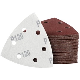 MIDO Professional Abrasive Triangle Sanding Pads 50 Pcs 93 mm 120 Grit Detail Sander Pads 6 Holes Sanding Sheets Sander Sandpaper Hook and Loop Sander Pad