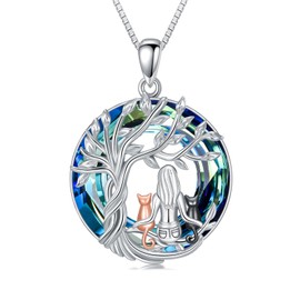 TOUPOP Cat Necklace for Women Tree of Life Pendant Necklace Sterling Silver Black Cat Jewelry Birthday Mothers Day Gifts for Mom Daughter Her