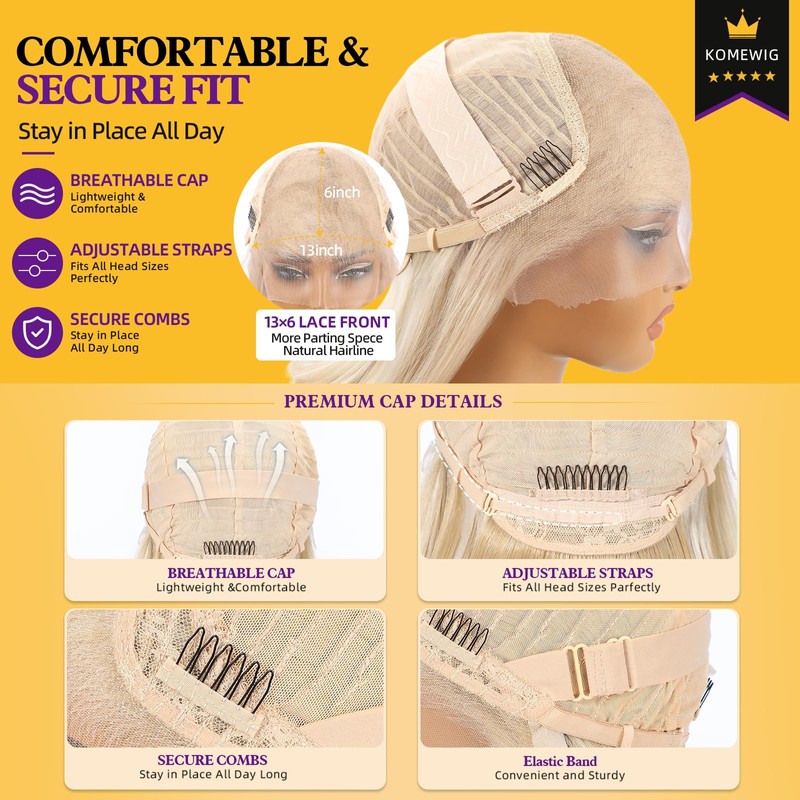 Blonde Highlight Bob 13×6 Synthetic Lace Front Wig for Women