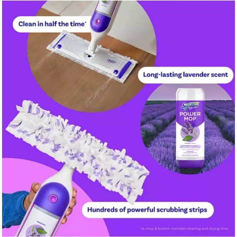 Swiffer PowerMop Multi-Surface Mopping Kit, Lavender (10 Pads, 2 Solutions)