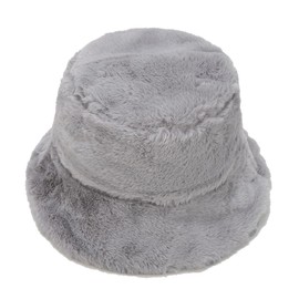 Quanhaigou Winter Faux Fur Bucket Hat,Fuzzy Warm Hat for Women Men, Fluffy Fisherman Cap (Plain Grey)