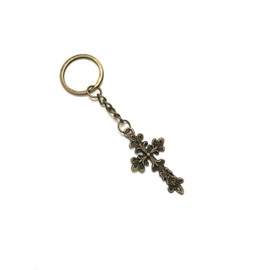 KEYRING - Cross Antique Bronze Plated. Split Ring. Key Ring. Keychain. Goth, Emo, Steampunk, Rock. Cross.
