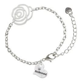 Delight Jewelry Silvertone Small Bridesmaid Heart - Silver-tone Flower Link Chain Bracelet, 6.75"+2" Extender